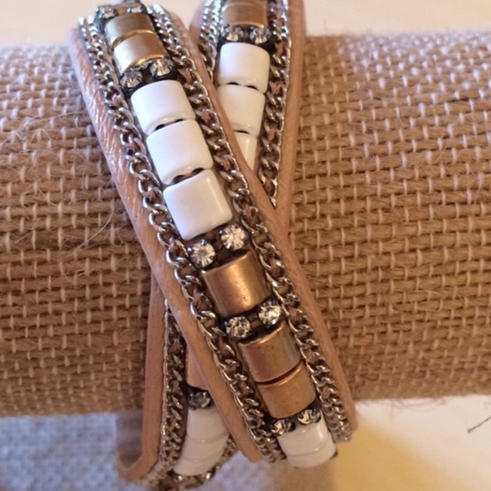 Stella & Dot Cady Beige Leather Wrap Bracelet - Picture 6 of 7